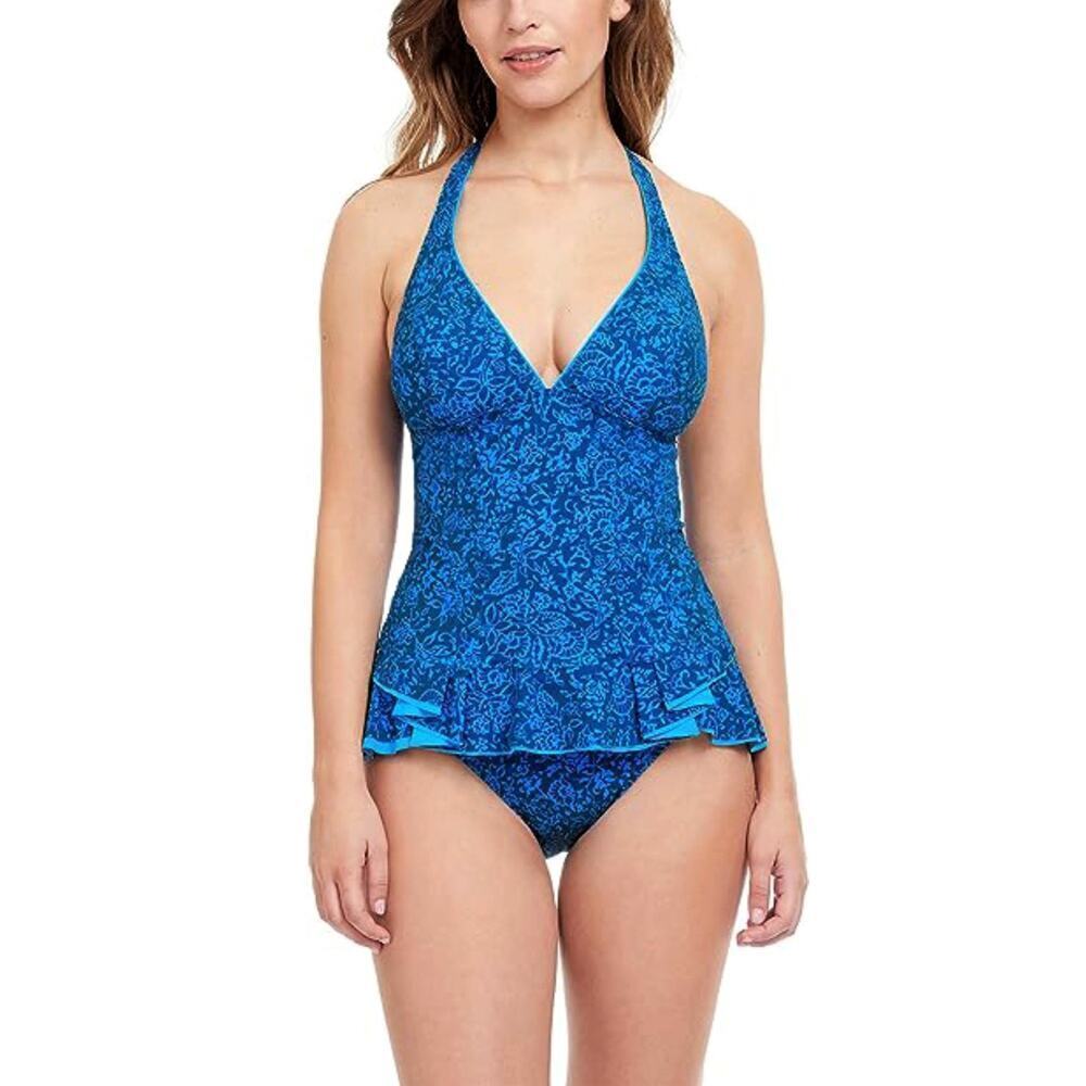 NWT Profile by Gottex Women's Mehndi V-Neck Halter Neck Swim Tankini Top